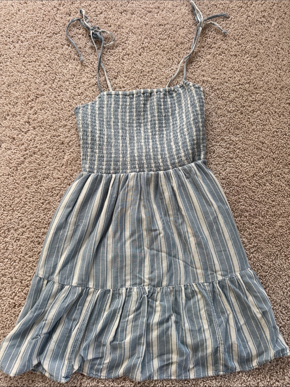 American Eagle Outfitters Blue and Cream Striped Smocked Sundress